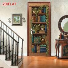 2Pcs/Set Vintage Fake Bookshelf Door Stickers Cottage Core 2D Visual Ivy Plant Bookcase Removable PVC Illusion Vertical Wall Decals For Bedroom Hidden Door Home Decor - A - View 7