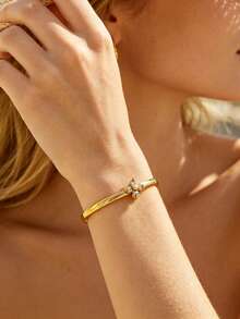 VceTd 1 Set Elegant Style Stainless Steel Women's Jewelry Set With Clover/Cross Elements, Suitable For Daily Wear - Yellow Gold - View 4