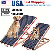 Adjustable Wooden Pet Ramp, Ideal For Medium-Sized Dogs. Portable Folding Ladder With A Striped, Non-Slip Polyester Surface For Accessing Beds And Cars. Includes Two Height Settings And A Non-Slip Ramp. - Pet Supplies. - Black - View 2