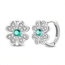 1pc S925 Sterling Silver Green Zirconia Ear Hook Accessory, Totem, Bamboo Joint, Four-Leaf Clover Inlaid Green Gemstone Design, Transparent Colorful Zirconia Texture Fresh, Comes With Gift Box, Suitable For Bracelet Necklace DIY Jewelry Making, Niche Luxury Mori Style Earring Accessory Gift Item - Multicolor - View 13