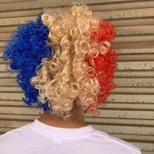 1pc Full‑Face Clown Mask With Red Beige Blue Curly Wig, Latex Costume Mask For Halloween Cosplay, Masquerade, Escape Room, Themed Party Role‑Play Dress‑Up Props - A - View 8