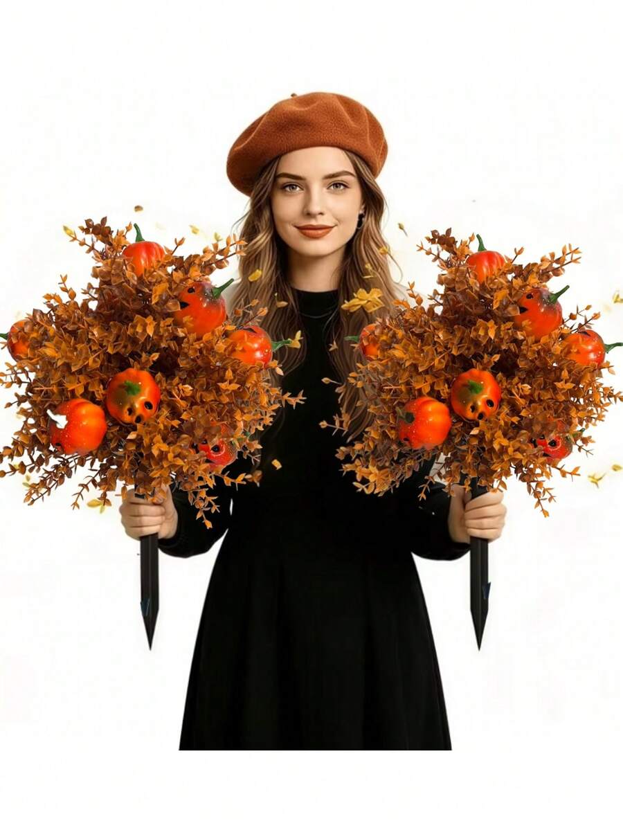 1pc Artificial Plant, Autumn Artificial Plant, Thanksgiving Decor, Suitable For Home Decor, Autumn Decor, Room Decor, Bathroom Decor, Wall Decor, Halloween Decor, Wedding, Bedroom Decor, Office Decor