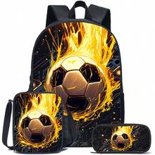 3pcs Football-Black/Golden/Blue Themed Backpack Set With Pencil Case&Storage Bag - Durable Polyester, Lightweight, Fashionable Mixed Colors - Multicolor - View 13