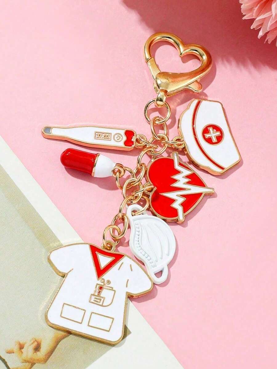 Nurses Day Keychain Cartoon Medical Charm Drop Oil Pendant For Nursing Students Graduation Gift Doctors Accessories - White - View 1