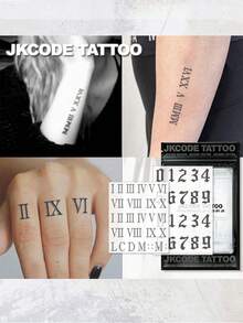 JKCODE TATTOO 2 Pcs Semi-Permanent Tattoo Kit | Arabic Numerals, Roman Bumerals Tattoo For Arm, Neck, Waterproof, Realistic Fake Tattoos, Botanical, Magic Tattoos, Lasts 1-2 Weeks, Tattoos For Women And Men, Hand Tattoo, Perfect Gift - Halloween - View 3