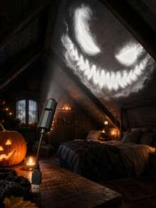 White & Colorful Ghost Face Mood Light, USB Plug-In Lamp For Halloween Room Decor - Black - View 3