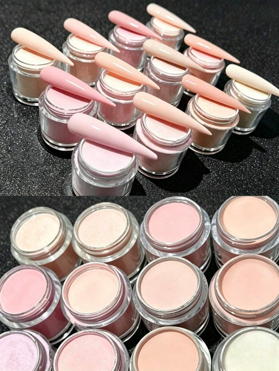DIY美甲設計壓克力粉 12件裝裸色系列,專業高光澤聚合物美甲粉,多色可選,3D雕刻與造型,可製作多種美甲延長 - 彩色 - 查看 1