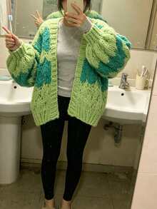 Women's New Long-Sleeve Loose Knit Cardigan For Spring  Autumn - Also Suitable For Winter  Fall Wear - Green - View 3