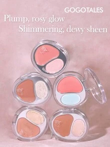 GOGO TALES GOGOTALES Dual-Tone Velvet Plumping Blush & Highlighter Palette, Expansion Color & Contour Color, Low Saturation Shimmer Highlighter, All-In-One Mini Portable Palette, Suitable For Natural Light Makeup & Daily Looks - G04#MERAH MUDA ORANYE - View 2