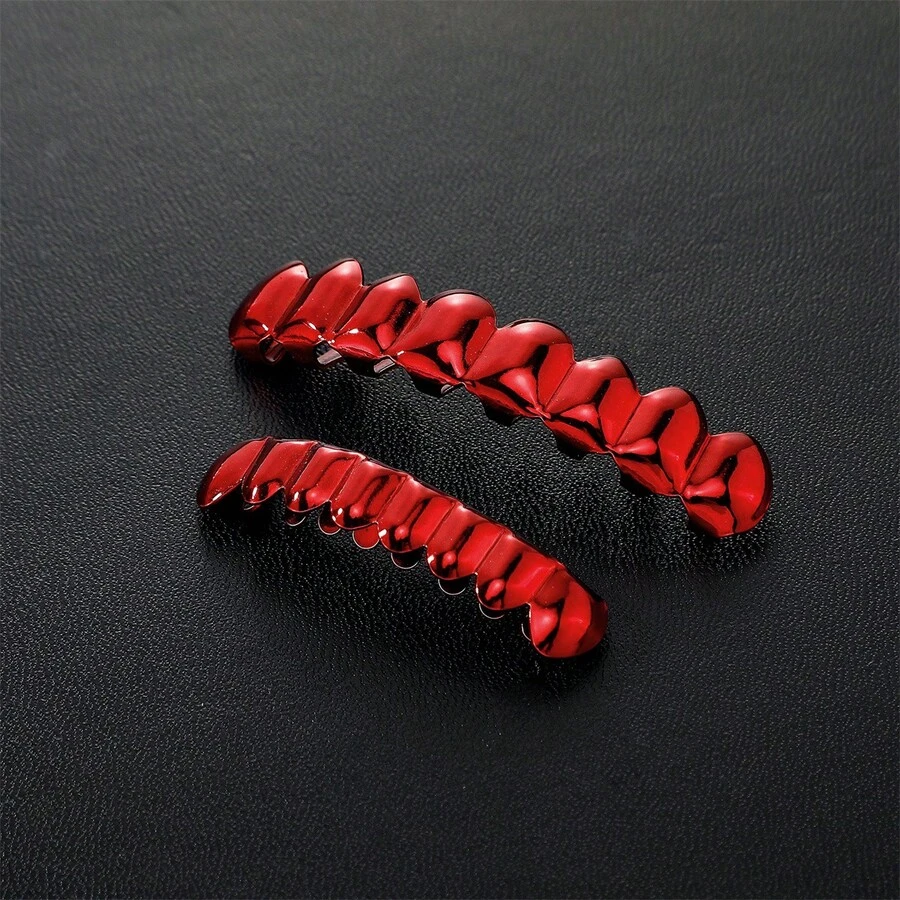 1 buah Grillz Hip Hop Merah Mengkilap, Dekorasi Gigi Rap Tekstur Logam Atas dan Bawah, Aksesori Kostum Cosplay Pesta Halloween - MultiWarna - View 1