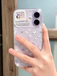 1pc Fashion Fresh Floral Butterfly Pattern Transparent Matte Full Coverage Soft Phone Case, With Small Frame Cat Print Design, Suitable For IPhone18/18Pro/18promax/17Promax/17Pro/17/16/15/14/13/15 Pro Max/14/15/16 Plus And Other Models, Ins Style New Phone Protective Cover - Clear - View 3