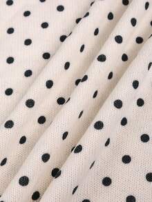 Apperloth A Elegant Ribbed Knit Sweater Polka Dot Round Neck Cap Sleeve Crop Tops Basic Pullover For Women Fall Daily Casual Going Out Thanksgiving Outfits - White Polka Dots - View 9