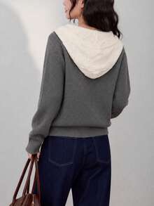 Women's Autumn/Winter Casual Elegant Colorblock Hat Design Sweater Cardigan Jacket - Grey - View 2