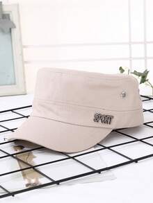 Men's Flat Top Military Cap, SPORT Metal Letter Military Style Hat, Solid Color Breathable Casual Outdoor Sun Hat - Sport Flat Top - View 3