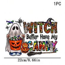1/2/3件組萬聖節熱轉印貼紙-女巫設計附「Better Have My Candy」文字、蜘蛛與南瓜裝飾,適用於DIY T恤、面具、牛仔褲和背包-耐用熱轉印貼紙,萬聖節完美選擇 - 多色 - 查看 10