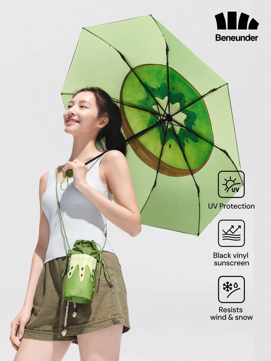 Beneunder 三折防護黑色塗層防曬傘 BM397 - 綠色 - 查看 1