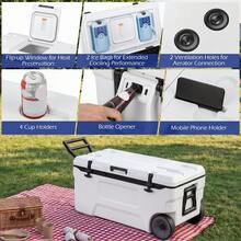 74 QT Insulated Hard Cooler Portable Rolling Cooler W/Wheels Handles For Picnic - White - View 6