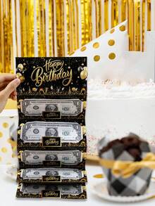 生日紙製現金禮物夾，驚喜現金信封，適合男女使用，生日禮品卡，黑金色 - 黑金 - 查看 3