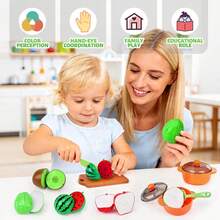 17pcs Kids Pretend Play Fruit & Vegetable Cutting Toy Set - Kitchen Food Toy Set With Basket, Cooking Tools And Hook And Loop Cutting Toys, Educational Role Play Toys - Multicolor - View 4