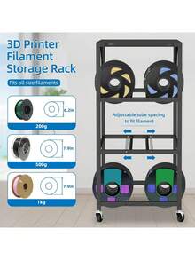 3D Printer Filament Storage - 3D Printer Holder Rack Cart Rolling Heavy Duty Printer Table, Filament Spools Organizer Stand With Wheels For 3D Printer Filaments ABS/PLA/TPU/Nylon Accessories (Black) Father's Favorite Gift - A - View 2