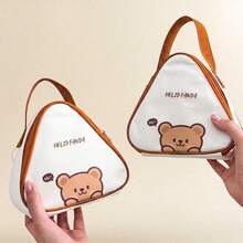 Kawaii Triangle Lunch Bag, Bear Print Insulated Lunch Box For Women, Mini Bento Bag With Handle, Small Cooler Snack Pouch, White Lunch Box For Teen Girls, Wide Open Zipper Food Container For Students Office Work - Multicolor - View 12