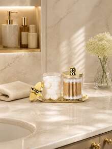 Clear Acrylic Bathroom Storage Jars With Gold Lid And Tray, Cotton Ball Holder, Cotton Swab Holder, Countertop Vanity Organizer, 3-Piece Set - Multicolor - View 3