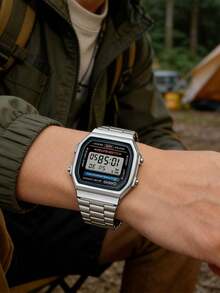 Casio 男士復古電子錶 - 不鏽鋼錶帶，適合日常配戴與時尚造型 A168WA-1 - 黑色和藍色 - 查看 4