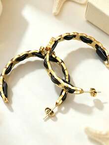 1 Pair Exaggerated Chain C-Shaped Hoop Earrings, Creative Design - Large Hoop Leather Earrings - View 5