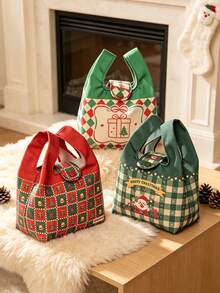 1 Buah Tas Tangan Berbentuk Persegi dari Bahan Kanvas dengan Gaya Meriah dan Inspirasi, Dilengkapi Kancing Jepret dan Motif Selamat Natal. Tas Tote Organizer Penyimpanan Serbaguna untuk Musim Liburan Musim Dingin, Pesta Natal, dan Perjalanan Sehari-hari. Dekorasi Rumah Natal - Berbagai gaya - View 1
