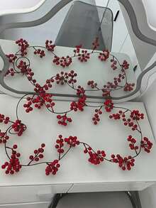 1pc Artificial Cranberry Vine - Plastic Red Holly Hanging Decoration, Multi-Purpose Faux Berry Garland, Suitable For Home, Wedding, Christmas - Perfect For Dining Table, New Year Celebration, Engagement Party Decoration, No Power Required, Home Decor, Christmas Decor, Room Decor - Multicolor - View 8
