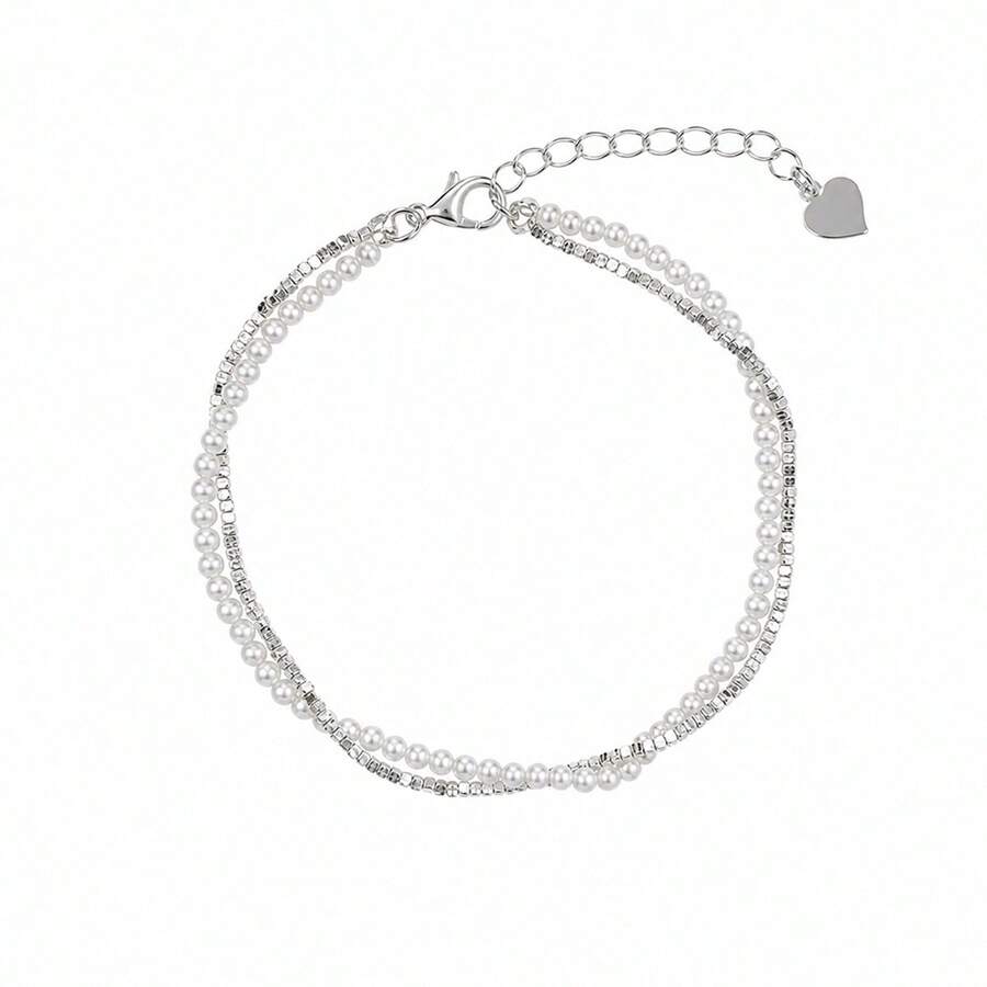 One Piece Silver Granule Wrapped Freshwater Pearl Bracelet Geometric Light Luxury Daily Commute Chic Accessory