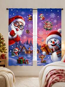 Collection de rideaux semi-transparents à thème de Noël multi-styles, Père Noël, bonhomme de neige, bonhomme en pain d'épices, vieil homme sans visage, sapin de Noël, imprimé de rennes, ensemble de 2 pièces, rideaux décoratifs suspendus pour salon, chambre à coucher, ambiance de fête, longueur sol, fenêtre baie - Multicolore - Voir 6