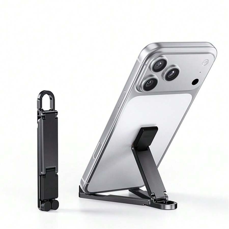Portable Foldable Phone Stand, Mini Keychain Phone Holder With Snap Hook, Compact Travel Support Stand, Compatible With Iphone And All Smartphones Under 8 Inches - A - View 1