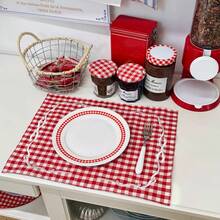 1/2/6pcs French Red & White Gingham Bow Embroidery Placemats, Ins Style Vintage Pastoral Fabric Heat-Resistant Table Mats For Afternoon Tea Table Decor - Multicolor - View 3