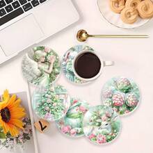 6pcs Fresh Green Christmas Theme Acrylic Coaster Set - Heat Resistant, Desktop Protection, Suitable For Home, Office And Themed Parties - Acrylic Coaster - View 2