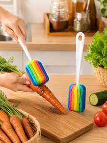 4pcs Creative Multi-Color Sponge Long Handle Cup Brush, Bottle Brush, No Dead Angle Dirt Cleaning Brush, Multi-Purpose Sponge Brush - Multicolor - View 10