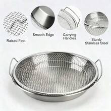 1 Set Saringan Penggorengan Dalam Stainless Steel, Rak Pengeringan Minyak Dapur dengan Pegangan Ganda, Baki Penyaring Minyak Stainless Steel Mengkilap - Keranjang Penyaring Bulat yang Dapat Digunakan Kembali, Menggoreng dan Memanggang Lebih Sehat, Cocok untuk Semua Musim - Perak - View 3