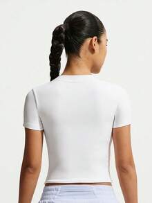 Nike Women's AS W NK1 DF SS PAD BRA TOP Short Sleeve Knit Collarless T-Shirt TIV4971-100 - Black and White - View 2