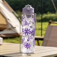 1pc 750ml Kids Water Bottle With Bow Knot, Cartoon Design, Anti-Drop Straw Cup, Portable Leak-Proof Water Bottle For Kindergarten, Large Capacity Sports Water Bottle For Summer - Multicolor - View 7