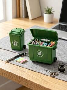 Tempat Sampah Mini Hijau untuk Meja, Keranjang Penyimpanan Kantor, Penjepit Kertas, dan Aksesori Meja Kecil - Versi yang ditingkatkan - View 2