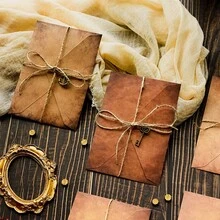 Vintage Stationery Paper And Envelope Set - 24 Sheets Classic Aged Style Letter Paper Stationery Set For Writing Letters And Invitations, With 12 Old-Style Kraft Paper Envelopes, Rope Decor Accessories And Pendants - A - View 3