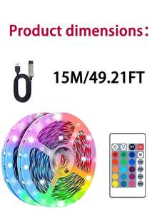 RGB LED灯带，电视背光灯，配备24键遥控器和无线控制功能，适用于游戏、卧室、派对、厨房、客厅、庆典、家居、圣诞节、天花板、墙壁、室内外装饰、派对用品、家居装饰、圣诞礼物、毕业礼物、生日礼物、万圣节装饰、派对氛围照明。 - 彩色光 - 查看 16