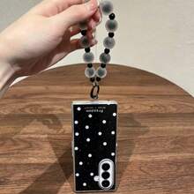 Ins Style Epoxy Resin Polka Dot Phone Case With Matte Bead Chain Bracelet, Compatible With Samsung Galaxy Z Fold 8 Wide Z Fold8 Ultra ZFold 7 Zfold6 Zfold5 Protective Shell - Black - View 6