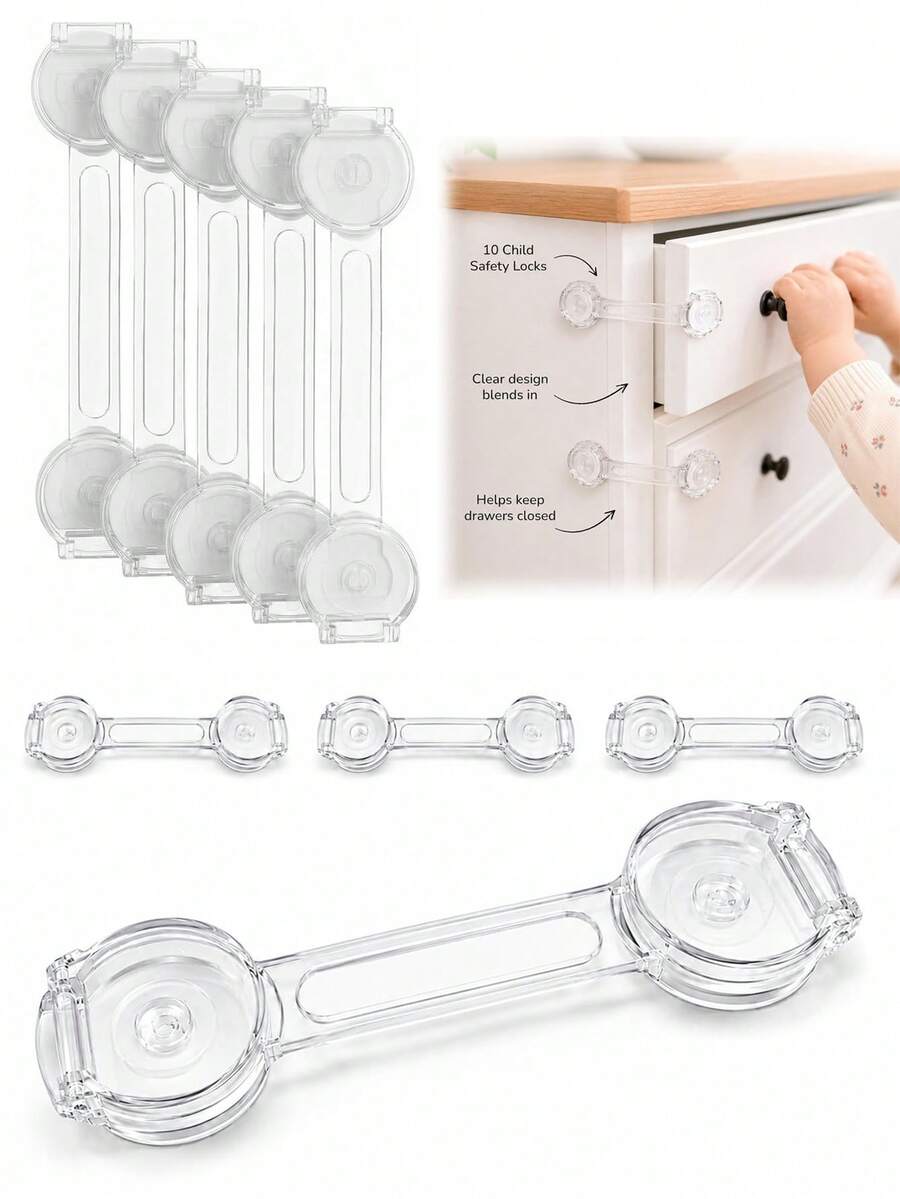 4/6/8/10/12/14/16PCS Child & Baby Safety Locks, Transparent Child Safety Cabinet Door Locks, Suitable For Refrigerator, Cabinet, Drawer, Toilet, Easy Installation Without Tools - Multicolor - View 1