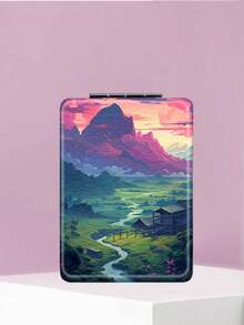 1PC Healing Landscape Series Portable Vanity Mirror, Foldable Lightweight Ultra-Thin Convenient Hand Mirror, Durable PU Leather, Suitable For Multiple Scenarios And All People, Foldable Rectangular Mirror For Carrying - Multicolor - View 9