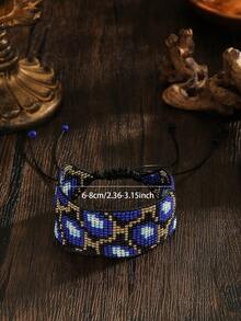 SOUL BEADING Handmade Bohemian Beaded Bracelet, Black Blue Gold Color Combination, Geometric Symmetrical Pattern, Wax Cord Adjustable Length, Suitable For Women Couples Daily Wear, Suitable For Autumn Summer - Handmade Beaded Bracelet - View 10