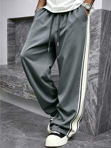 Men's Straight Leg Loose Fit Breathable Versatile Casual Long Pants For Spring And Autumn, Suitable For Commuting, Hiking, Fitness, Jogging - Light Grey - View 1