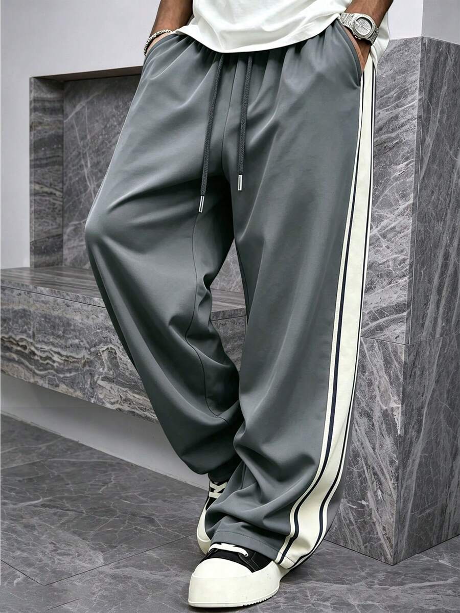 Men's Straight Leg Loose Fit Breathable Versatile Casual Long Pants For Spring And Autumn, Suitable For Commuting, Hiking, Fitness, Jogging - Light Grey - View 1
