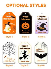 Halloween Gift Tags, 6 Pumpkin Ghost Witch Bat Designs With Jute Rope, Halloween Trick Or Treat Candy Box Decoration Labels, Halloween Party Favor Packaging Accessories - Multicolor - View 6