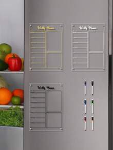 1pc Transparent Acrylic Weekly Planner Board, Gold/White/Black Optional, Magnetic Fridge Attachment Dry Erase Schedule Memo Board, Home Shopping List Note Message Board - Multicolor - View 9